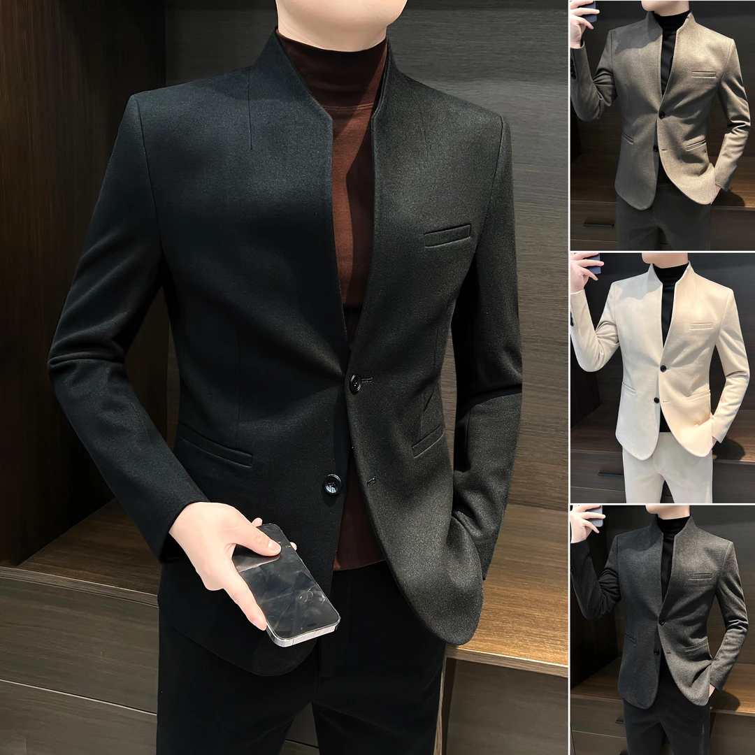 新中式立领西装外套男款2025炸街潮牌男装高级感秋季英伦休闲西服