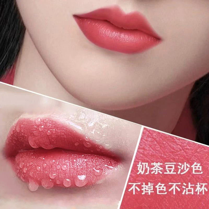 高颜值推荐不掉色不沾杯不脱色豆沙色口红定妆神器雨衣防水两用女