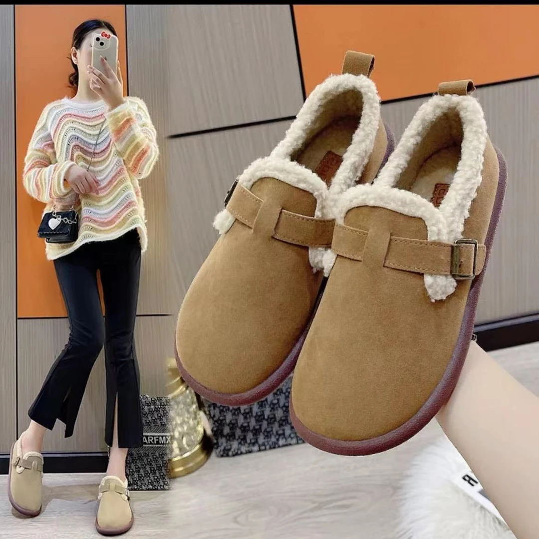 加绒保暖老北京棉鞋冬季豆豆鞋平底舒适毛毛鞋妈妈鞋博肯鞋勃肯鞋