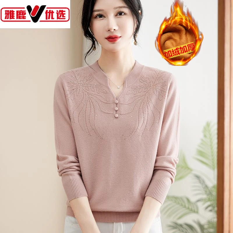 雅鹿优选针织小衫妈妈装时尚毛衣打底小衫中老年女士春秋气质上衣