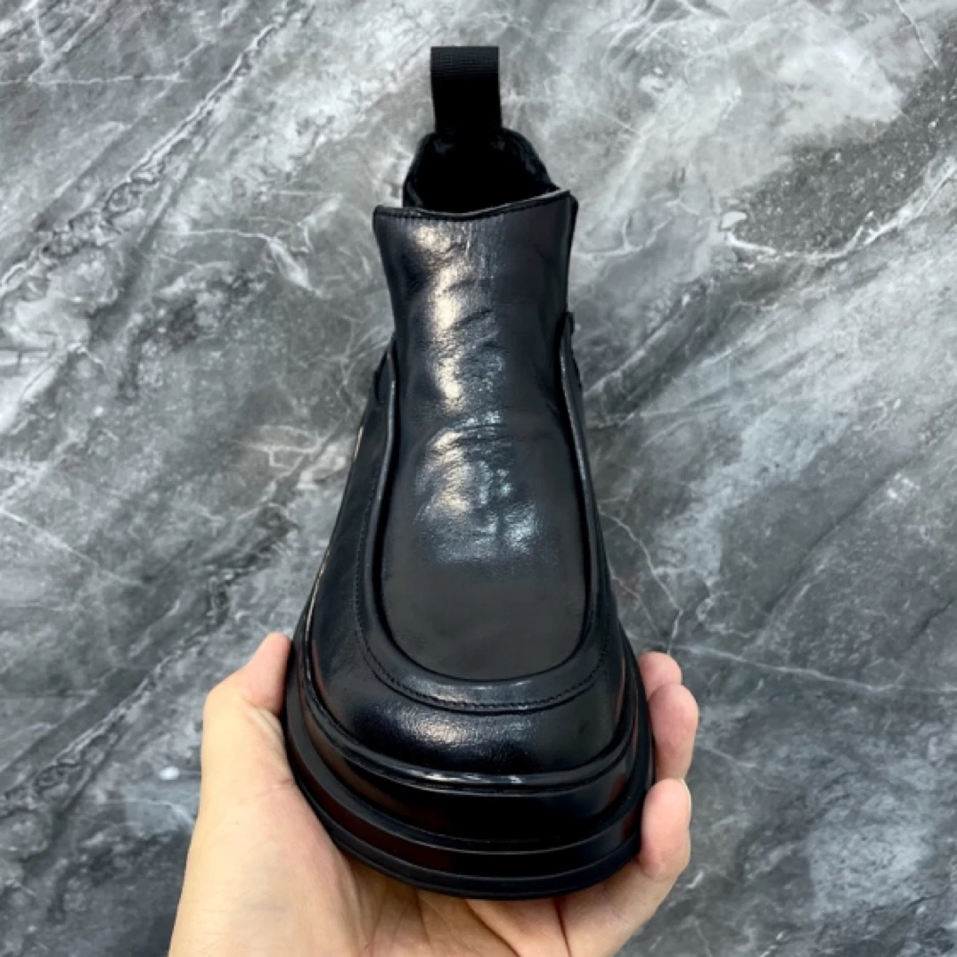 水牛皮切尔西短靴加绒男鞋