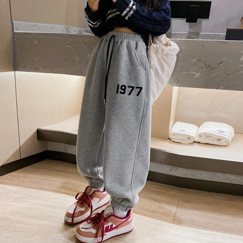 女童裤子春秋款运动裤2023新款秋装女大童秋季灰色网红炸街卫裤秋