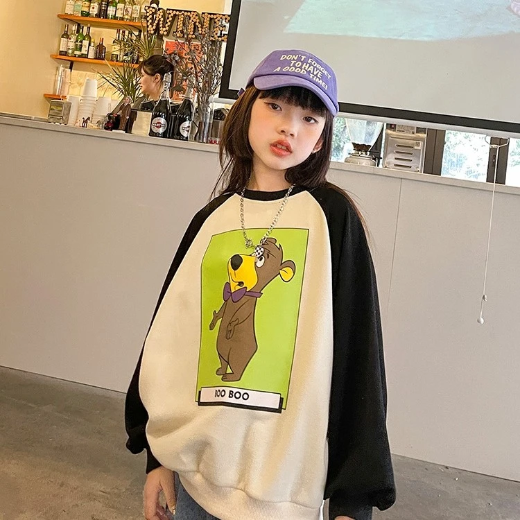 女童卫衣2023春秋新款中大童长袖套头春装儿童宽松韩版撞色薄款