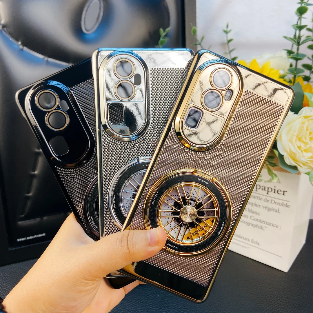 解压陀螺支架适用OPPO Reno10电镀网格散热壳带镜头膜防摔