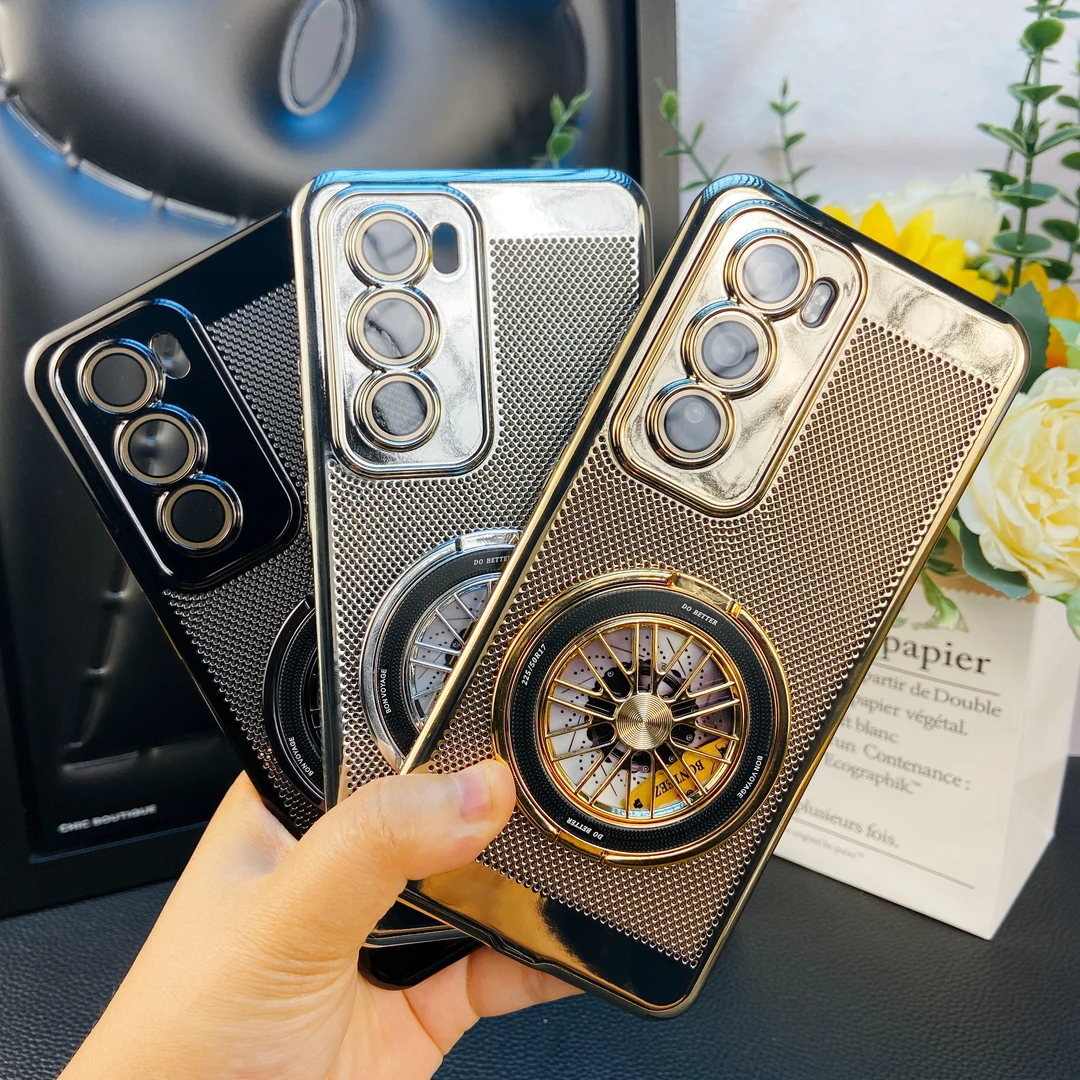 解压陀螺支架适用OPPO Reno12电镀网格散热壳带镜头膜防摔