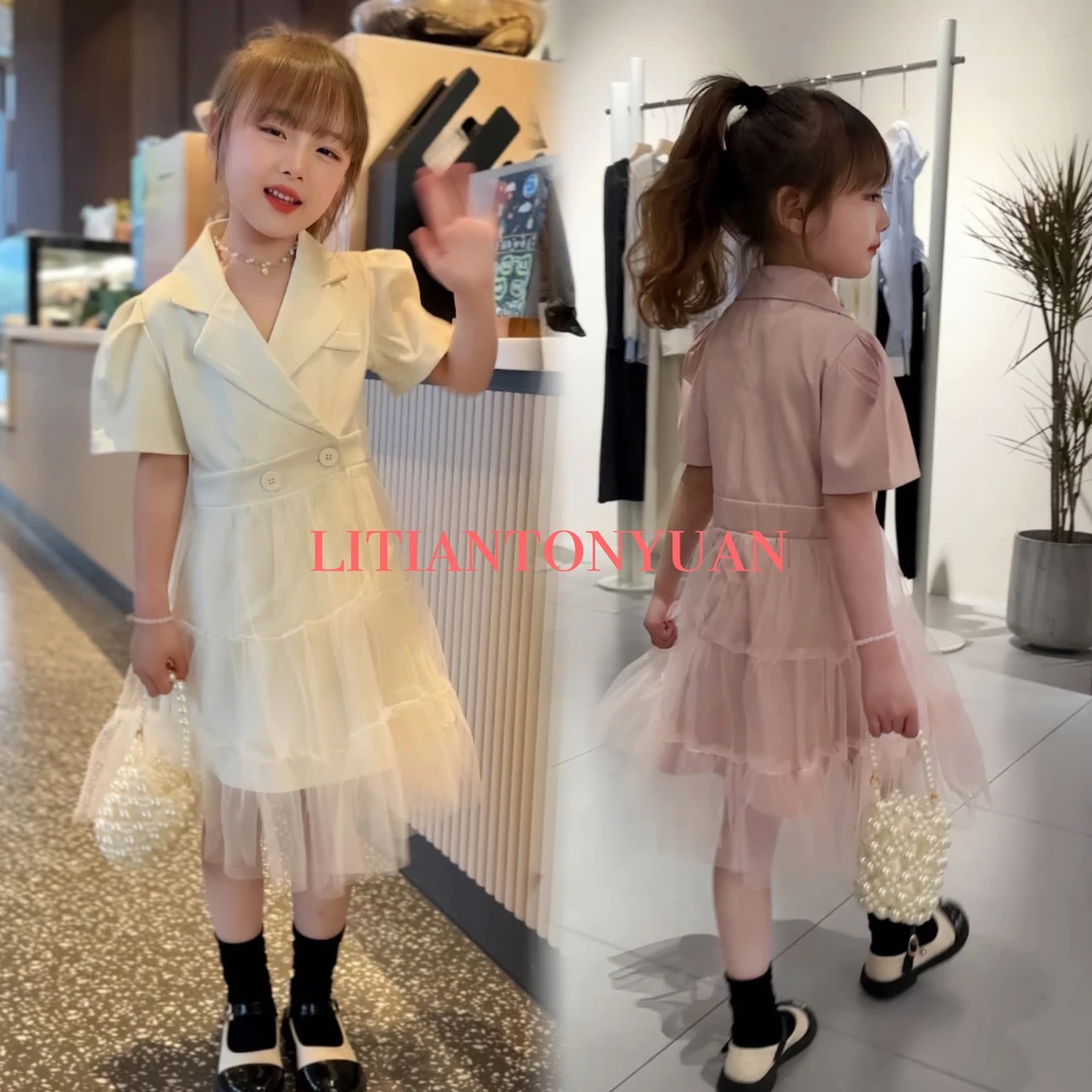 2024夏季新款网红爆款亲子装女童时尚法式显瘦气质修身西装网纱裙
