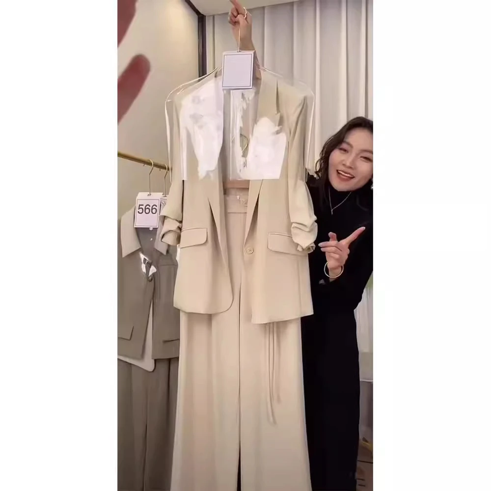 胖Mm高级感薄款职业西装套装胖mm大码女装减龄西服阔腿裤200斤夏