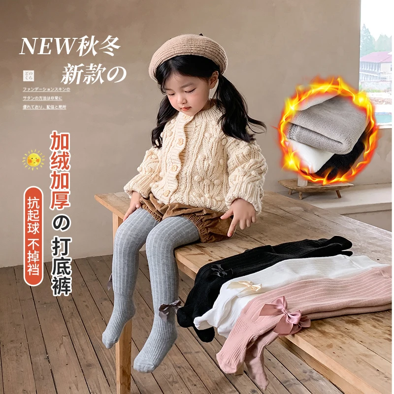 秋冬季女童连脚袜加绒加厚外穿棉质儿童一体绒宝宝女童打底裤加绒