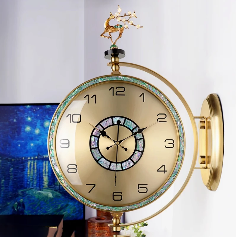 欧式轻奢双面挂钟客厅家用钟表时尚创意高端简约装饰表挂墙两面钟