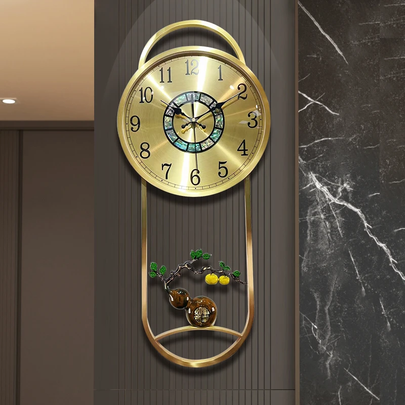 新中式黄铜简约创意静音客厅大挂钟自动对时中国风事事如意石英钟