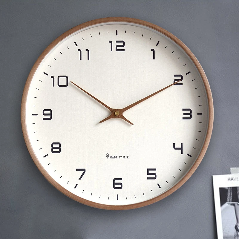 新中式实木简约静音挂钟客厅日式挂墙石英钟表现代卧室墙壁时钟表