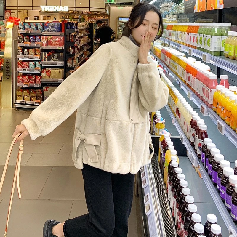 颗粒绒外套毛毛外套显瘦显高韩版外套百搭加厚保暖秋冬立领