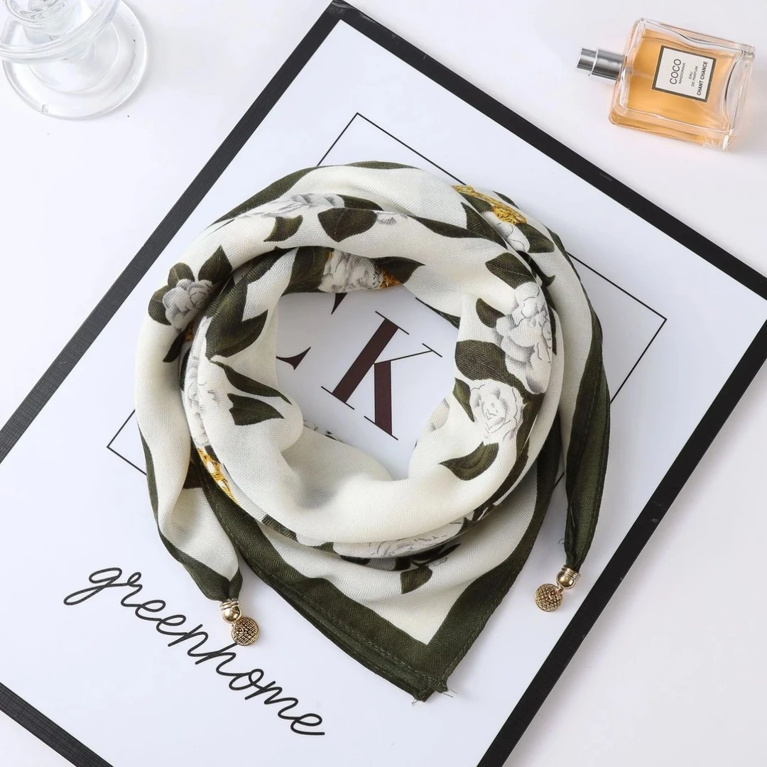 【山茶花语】棉麻磁吸扣时尚气质百搭披肩丝巾70*70（024-A）