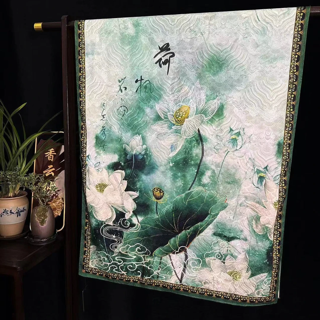 【荷畔清风】龙鳞纹香云纱长巾新中式国风百搭丝巾70*180（401-A）