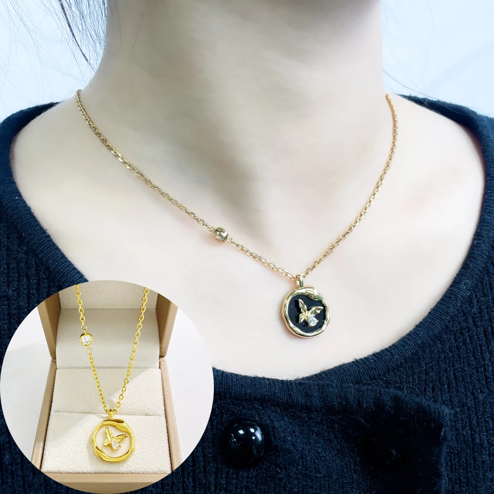 铜项链 A复古小众高级感毛衣链秋冬小香风蝴蝶锆石气质甜美项链