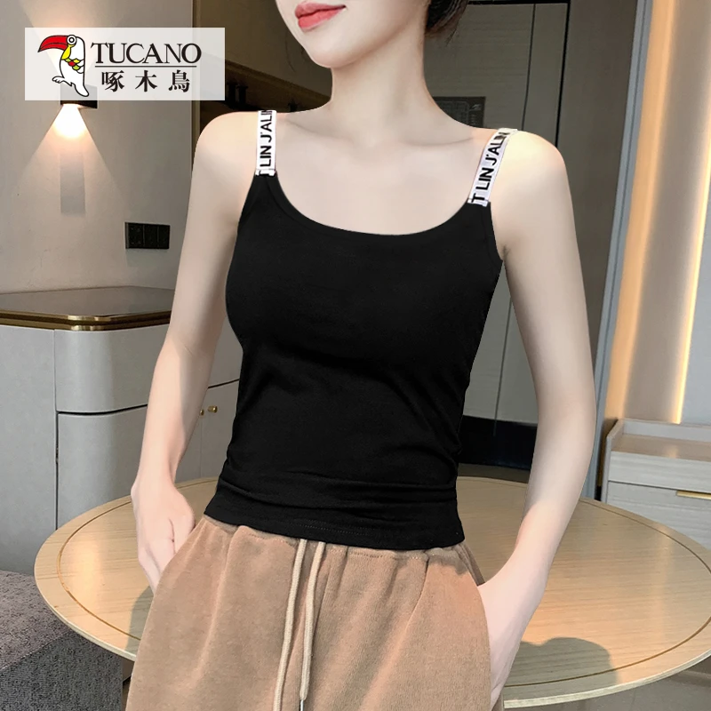 啄木鸟JS纯色吊带新款背心女夏外穿设计棉质紧身显瘦内搭薄款上衣