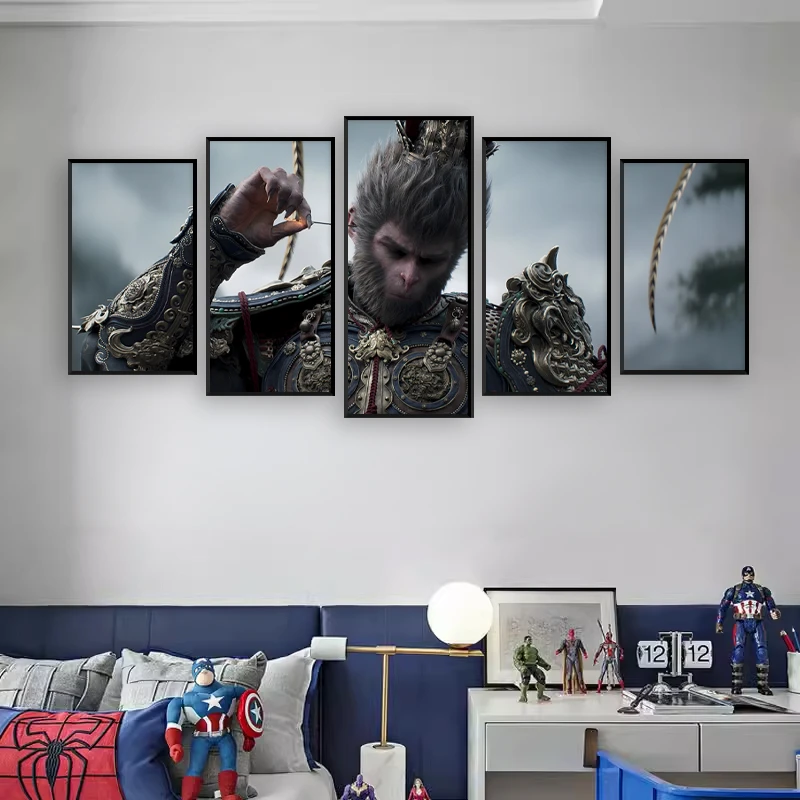 黑神话悟空装饰画五联大尺寸电竞酒店房间网吧咖墙壁挂画卧室布置