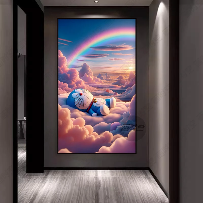 哆啦A梦儿童房装饰画 动漫卡通叮当猫挂画玄关走廊机器猫轻奢壁画