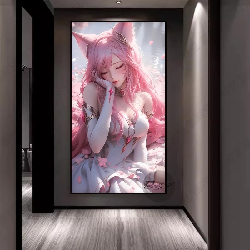 MOBA英雄联盟九尾妖狐·阿狸装饰画卧室客厅游戏厅墙壁画竖款玄关