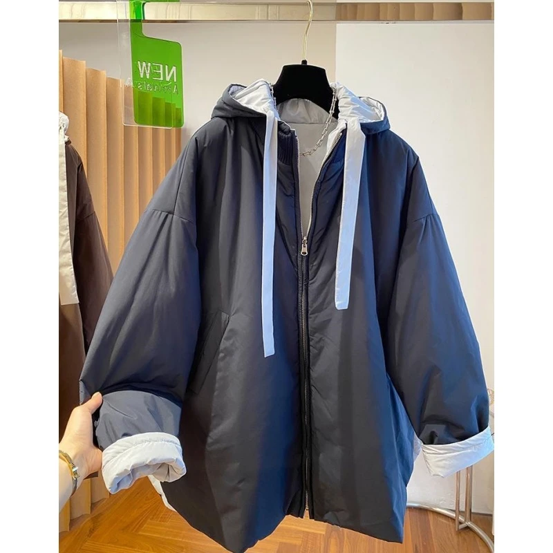 【魏妮妮专属】欧货大版中长款连帽棉服女冬季宽松轻薄保暖夹棉外套