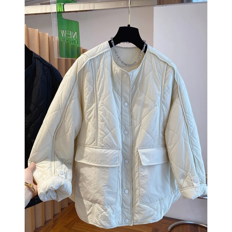K7181高级感绗缝无领棉服女冬季款宽松休闲时尚洋气轻薄棉衣外套
