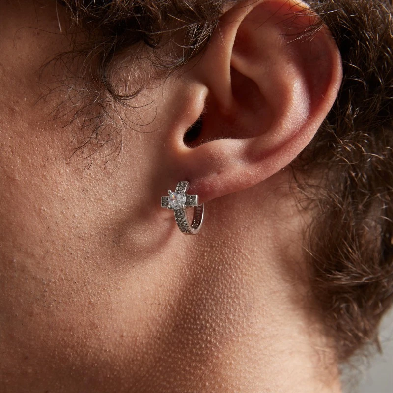 LUCKJAY 925银合成锆石耳饰 轻奢气质十字架耳环百搭镶嵌款高级感