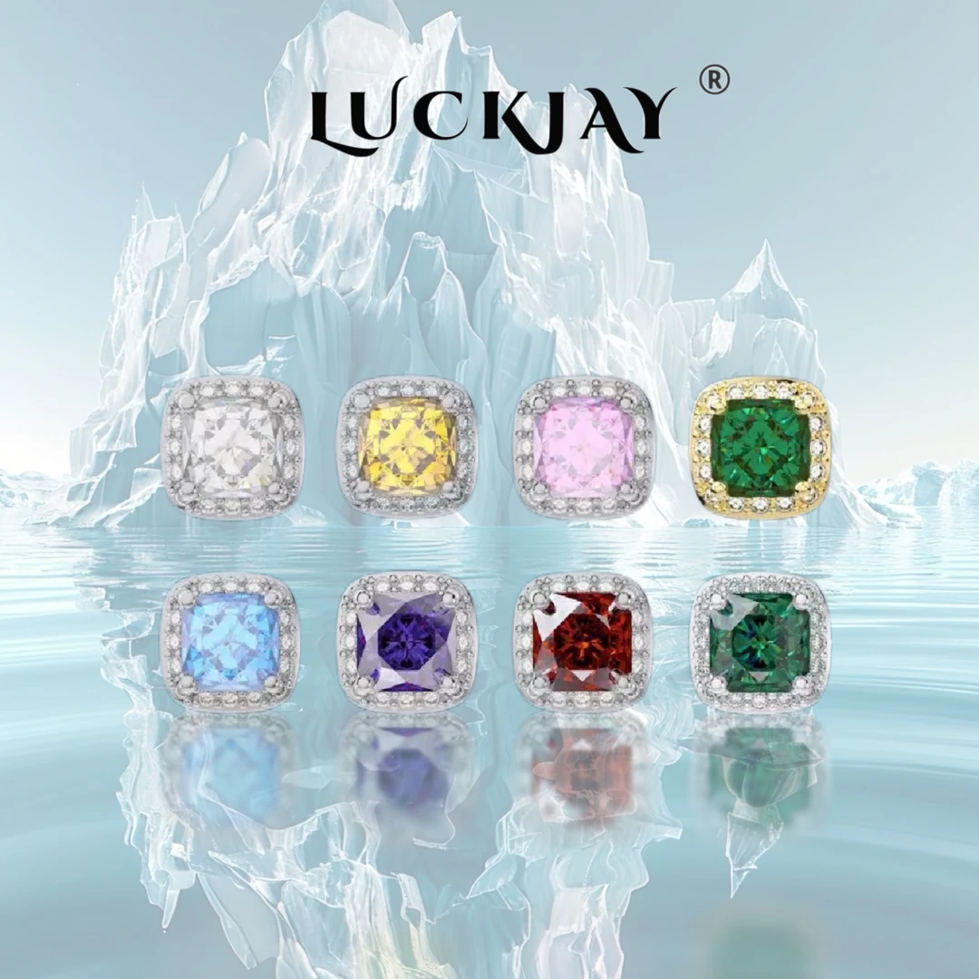 LUCKJAY 925银合成锆石耳饰 冰糖钻耳钉国潮男士嘻哈气质方形耳钉