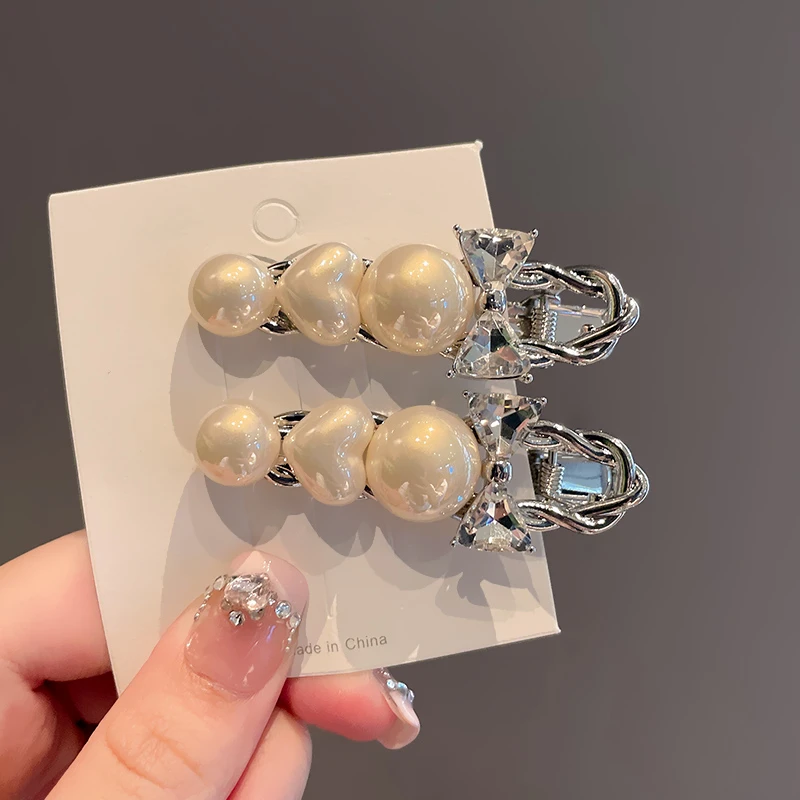 韩国珍珠发夹高级时尚贵气蝴蝶结鸭嘴夹刘海夹发卡头饰发饰碎发夹