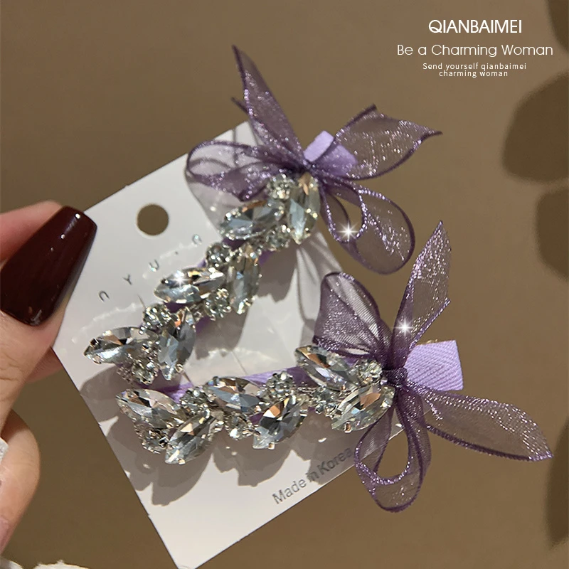 轻奢水晶蝴蝶结发夹女超仙刘海侧边夹BB一字夹发