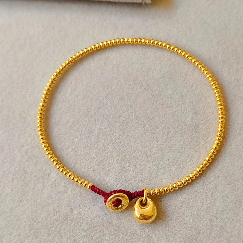 铜合金布艺手链 古法小胖福女轻奢新款珠珠手串时尚手工金色百搭