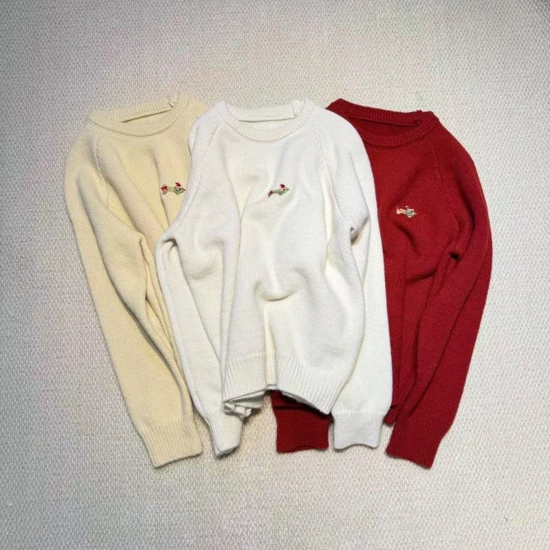 刺绣小狗圆领潮牌长袖秋冬轻奢时尚毛衣上衣毛衫