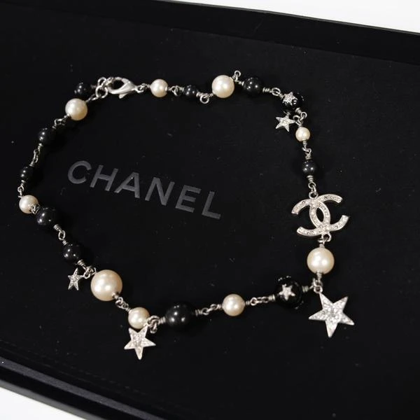 Chanel 闪钻星星双C黑白珠珠项链