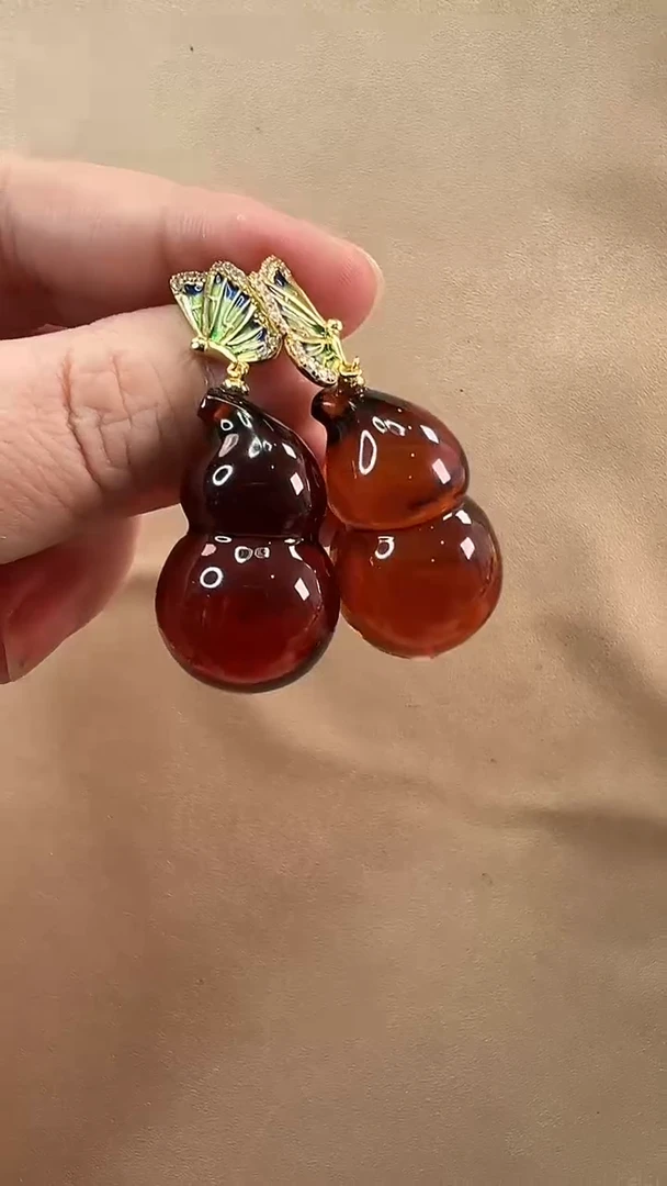 【闪购商品】琥珀耳饰银S925镶嵌耳环