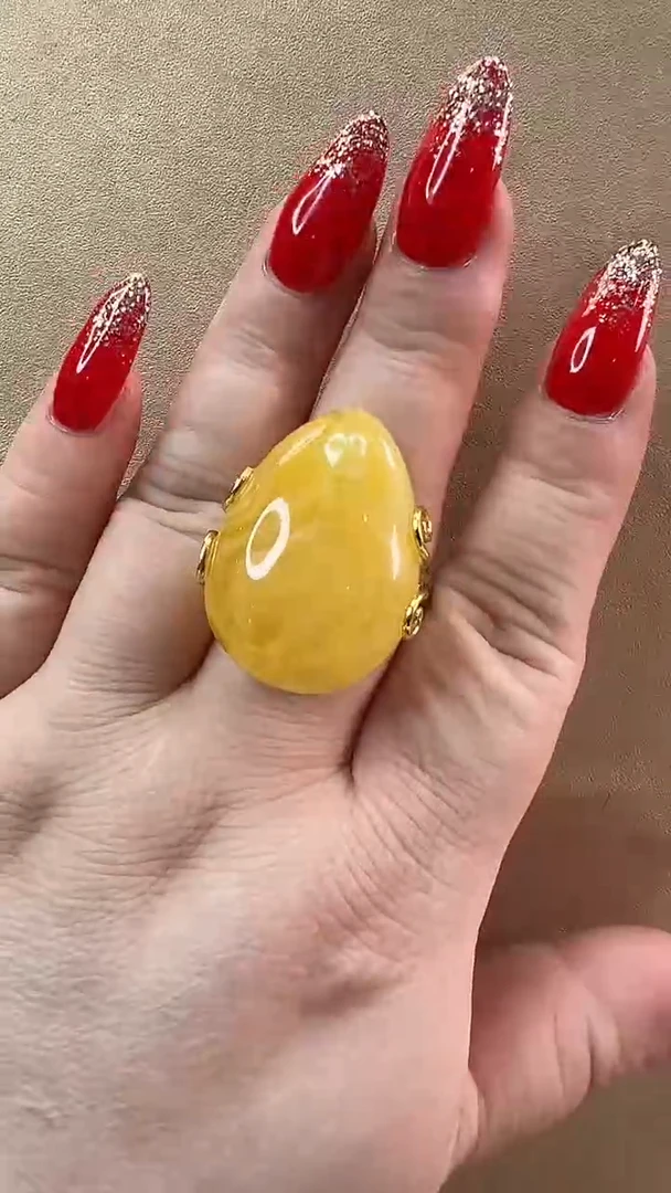 【闪购商品】琥珀戒指银S925镶嵌戒指