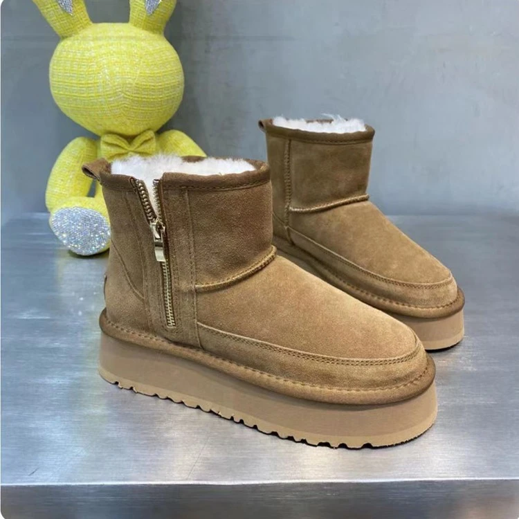 5CM加厚加绒短靴加厚保暖冬季雪地靴2024年松糕厚底增高棉鞋