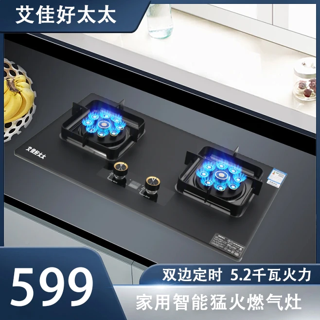 台嵌两用九腔大火力双边定时童锁功能双灶猛火燃气灶具