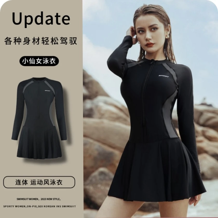大码连体游泳衣女款2025新款保守显瘦遮肚学生运动泡温泉潜水服
