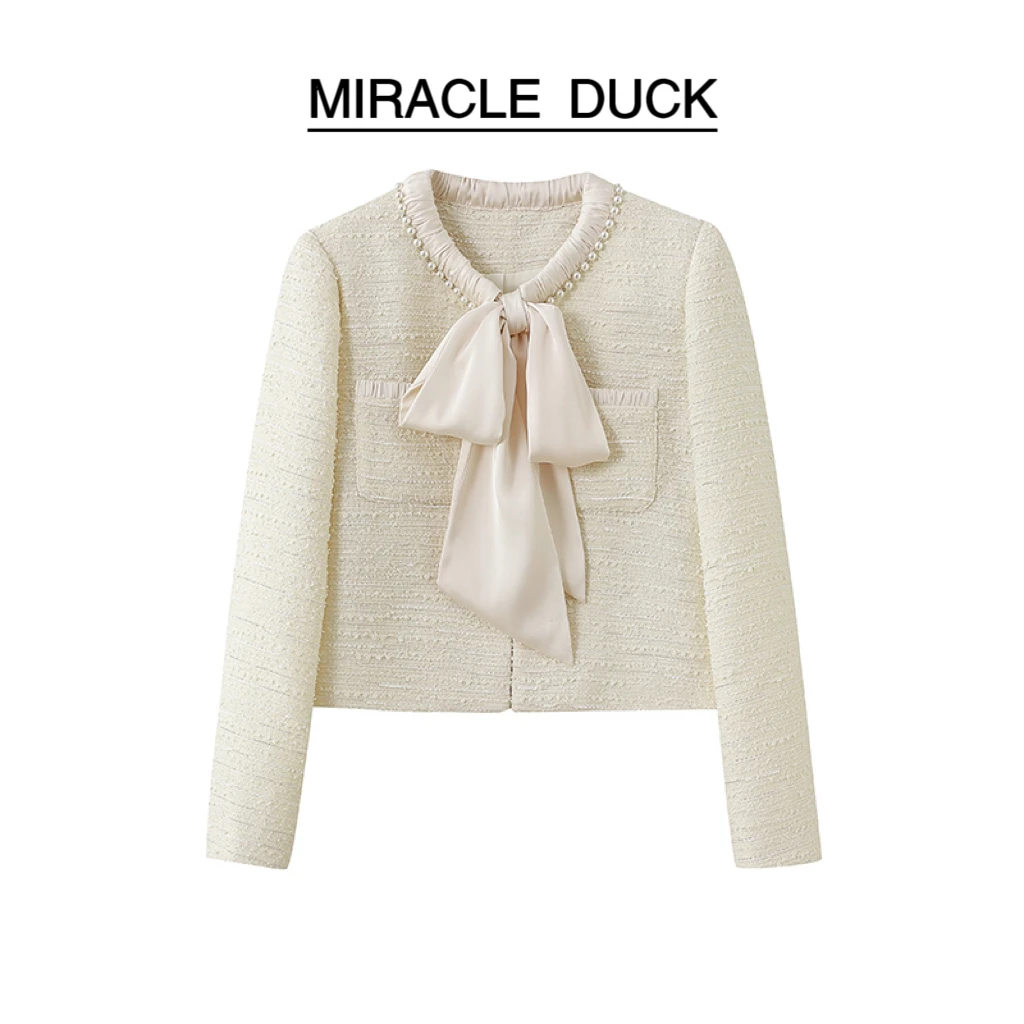 【迷人千金】新款气质重工钉珠编织绑带蝴蝶结上衣女外套C1380