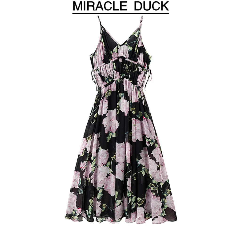 1号【幽兰拿铁】夏季度假风吊带碎花系带收腰女装连衣裙C1077-1