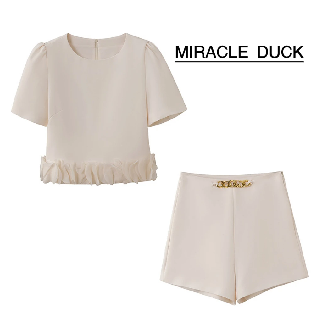 1号【天香国色】夏季新款轻奢小香风花瓣下摆设计上衣短裤套装C1222