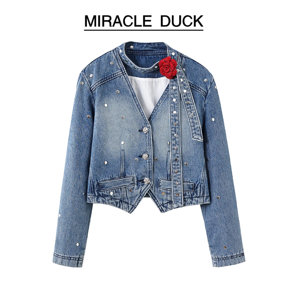 【玫瑰外套】新款气质轻奢重工钉珠牛仔上衣短外套C1394