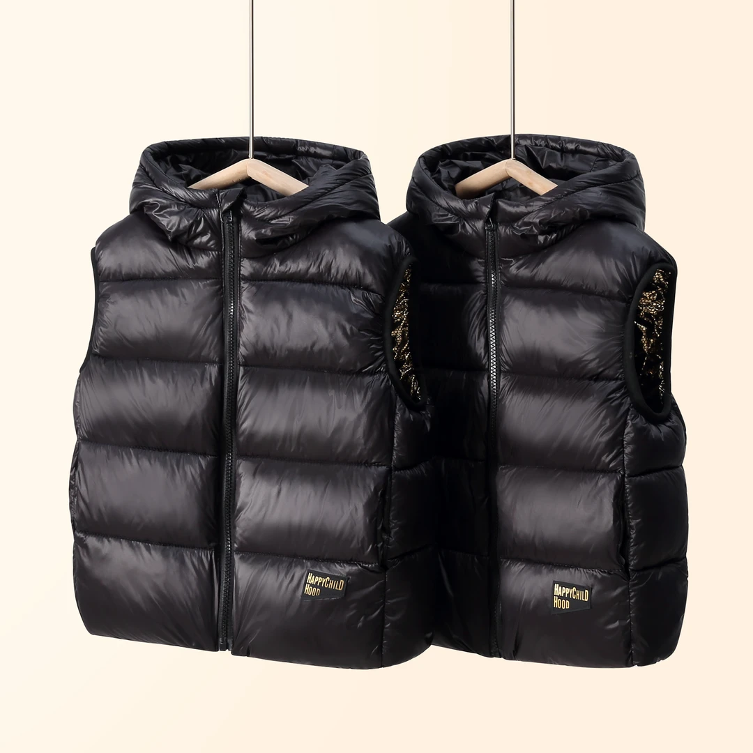 【欧巴专属】新款儿童黑金马甲男女童连帽棉背心中大童加厚保暖外穿