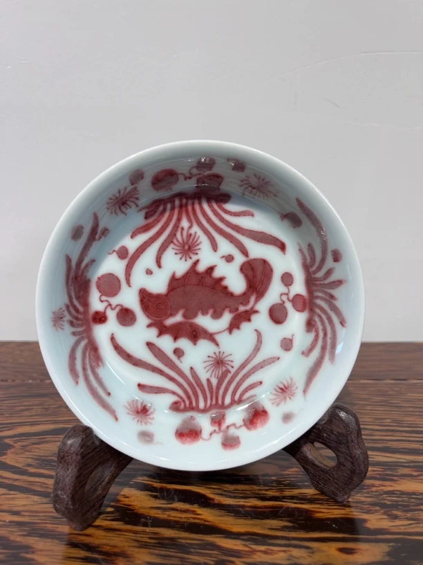 【二月阁】釉里红鱼藻小壶承茶具