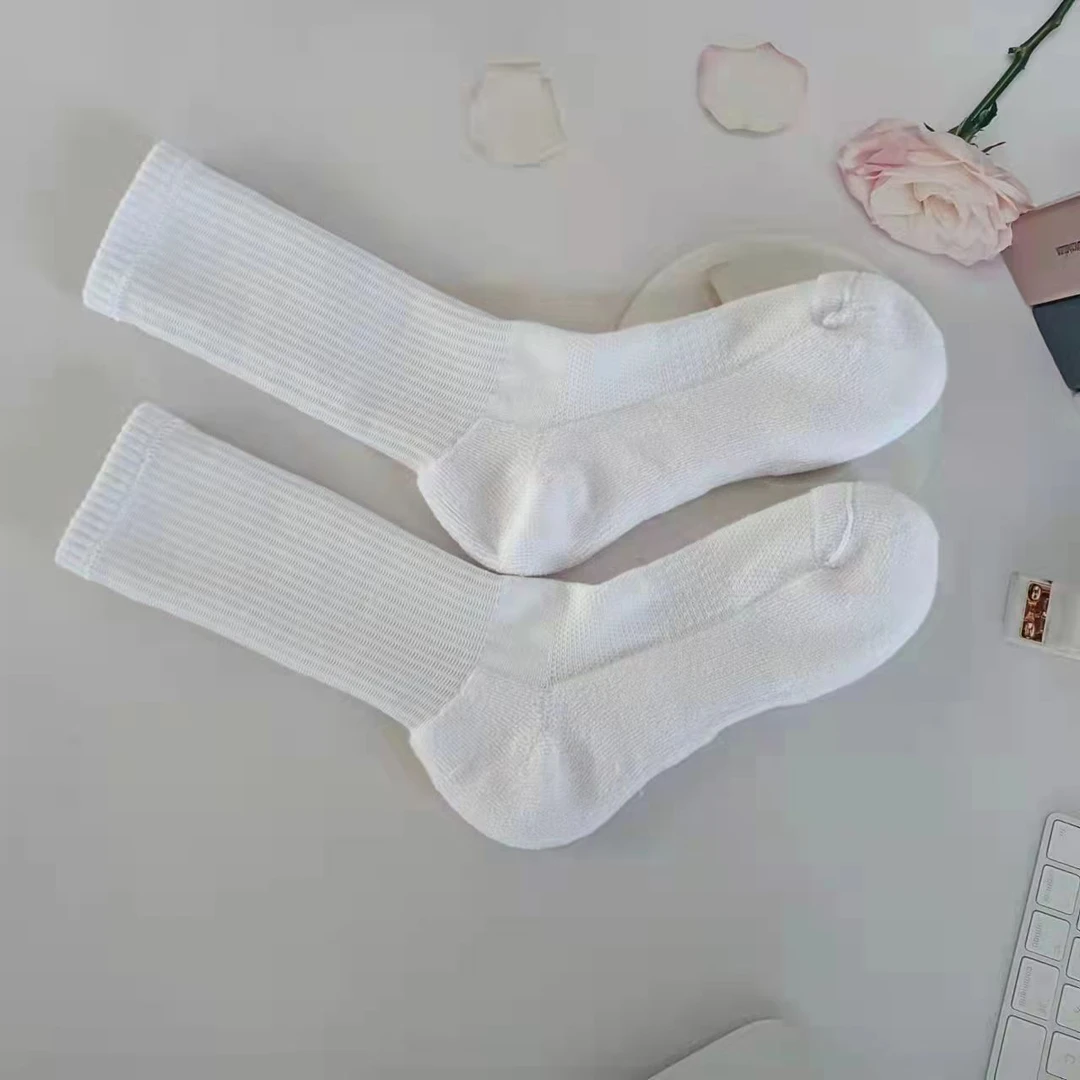 毛巾底男袜耐穿女袜耐磨黑白中筒男生运动精梳棉棉简约冬季厚袜子