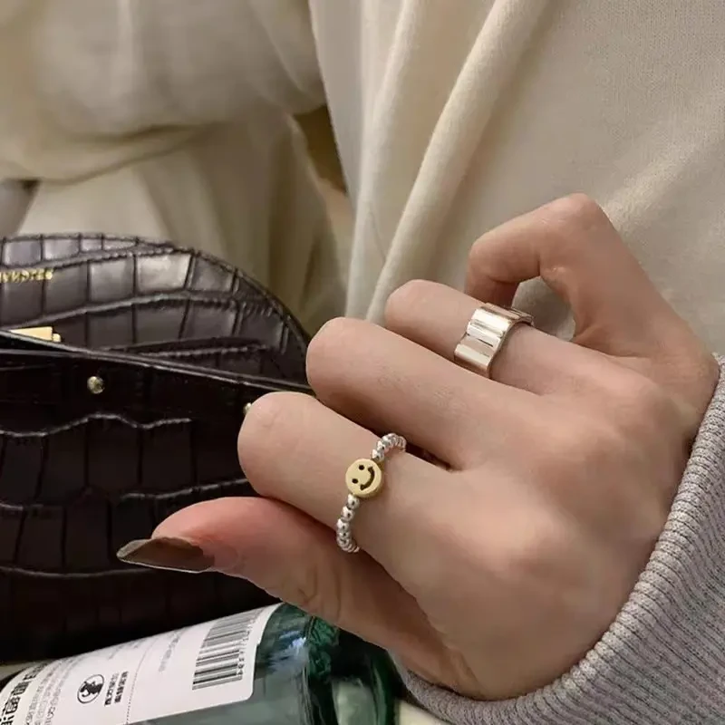 2695（清伧）韩版笑脸弹力戒指女复古时尚弹力绳