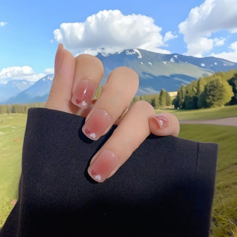 （短款）短腮红显白美甲贴片2024年新款穿戴甲果冻胶高级感假指甲贴