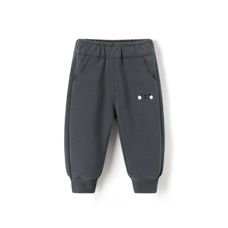 【A类】新款儿童刺绣休闲裤秋冬保暖棉布韩版可爱纯色裤子男童卫裤