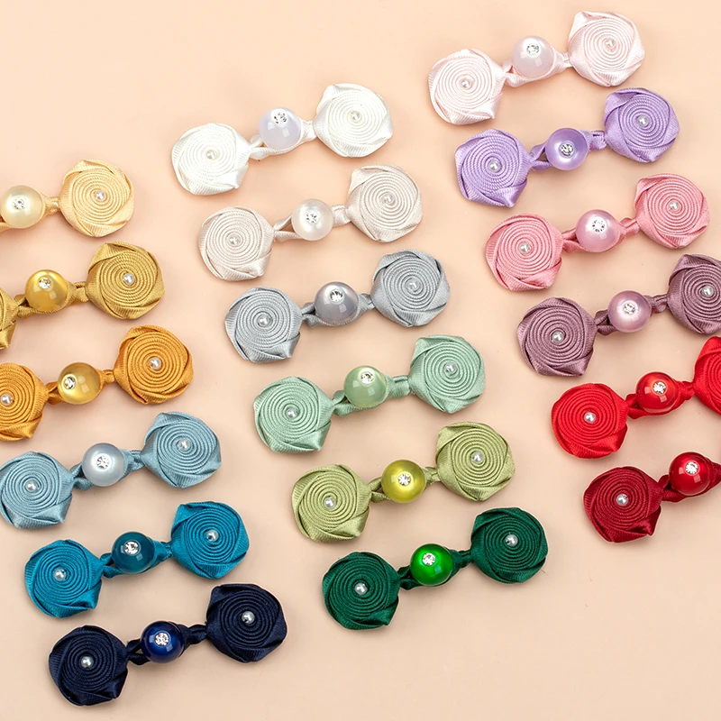 旗袍盘扣扣子国风镶钻玉珠玫瑰花扣手工编织纽扣传统服饰装饰辅料