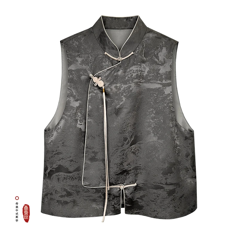 莨缘伊生·【百兽图】高冷灰马甲桑蚕丝新中式中国风百搭款WM023