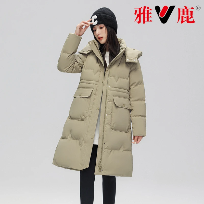 YH501X02980冬季新款羽绒服中长款可脱卸帽白鸭绒时尚保暖反季